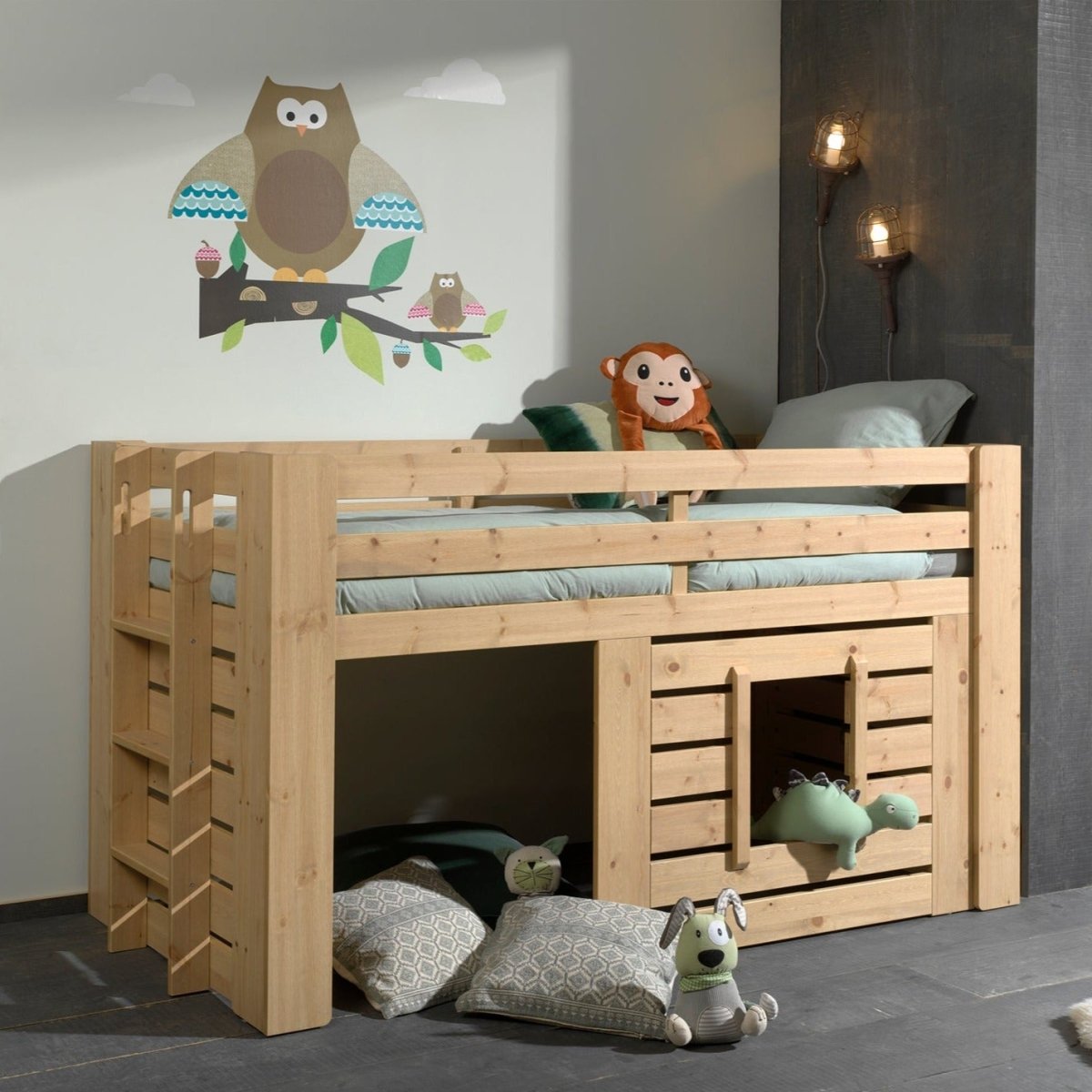 VIPACK - Lit OLIVER Mi - Hauteur - Finition Chêne 90 X 200 Cm